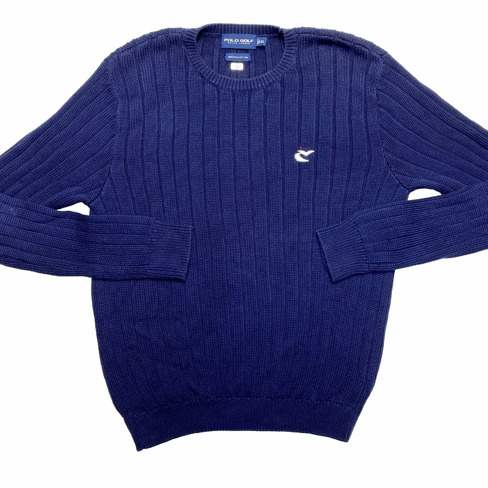 VINTAGE Polo RL Knit Sweater Mens XL Blue Pima Cotton Pullover Golf